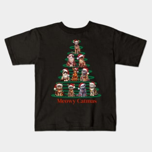 Meowy Catmas Cat Christmas Tree Xmas Funny Santa Kids T-Shirt
